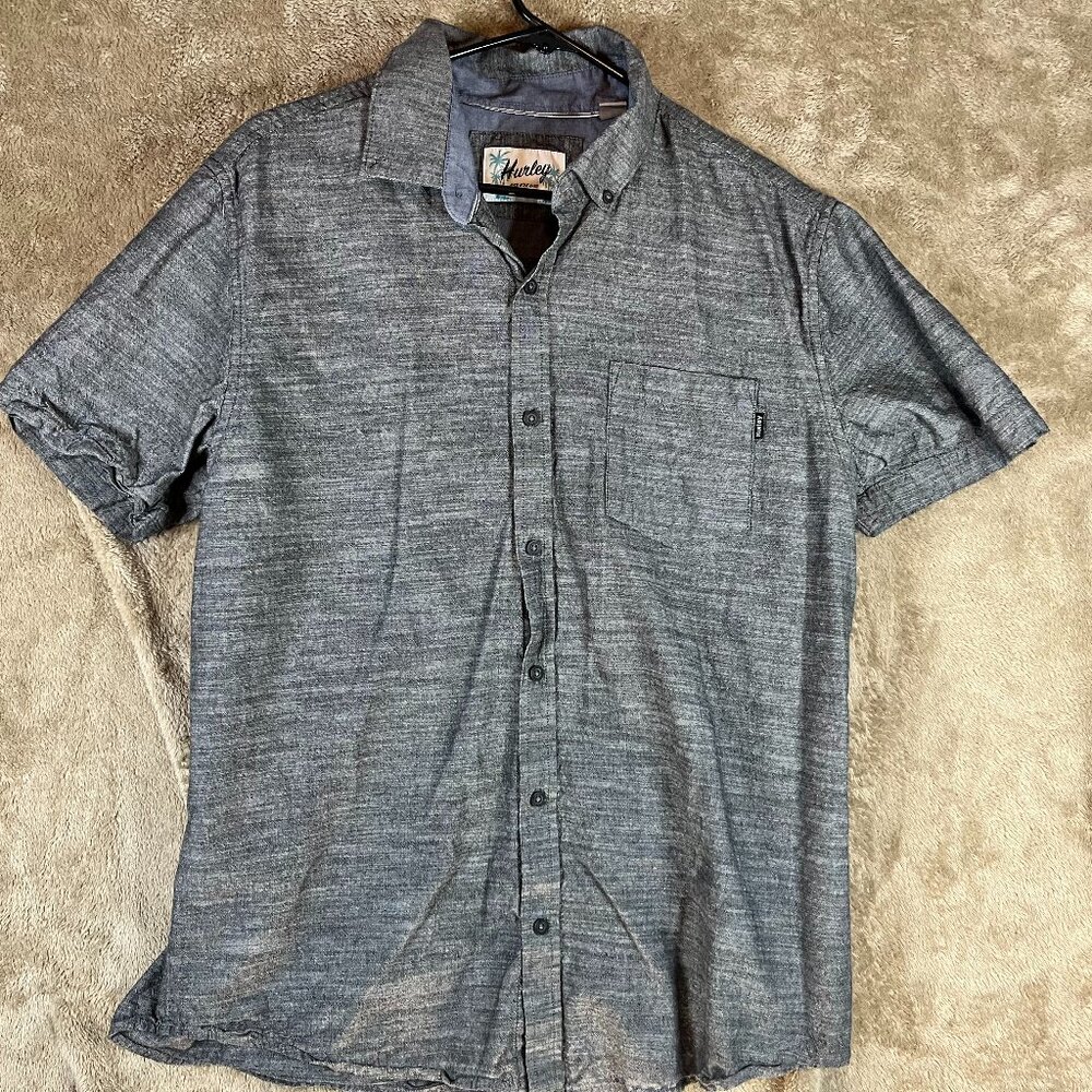 Hurley Shirt Short Sleeves Button Up Casual Pocket Heather Gray Mens Size Large